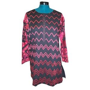 Khaadi Black & Red Embroidered Kurti Ethnic Tunic Women's Size 12 Festive Wear
